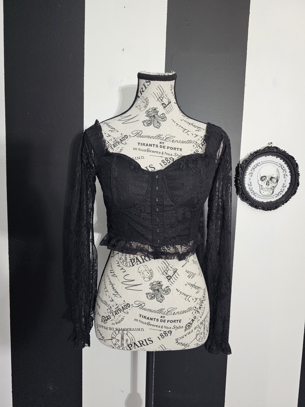 Almost Famous Black Lace Corset-Style Long Sleeve Top